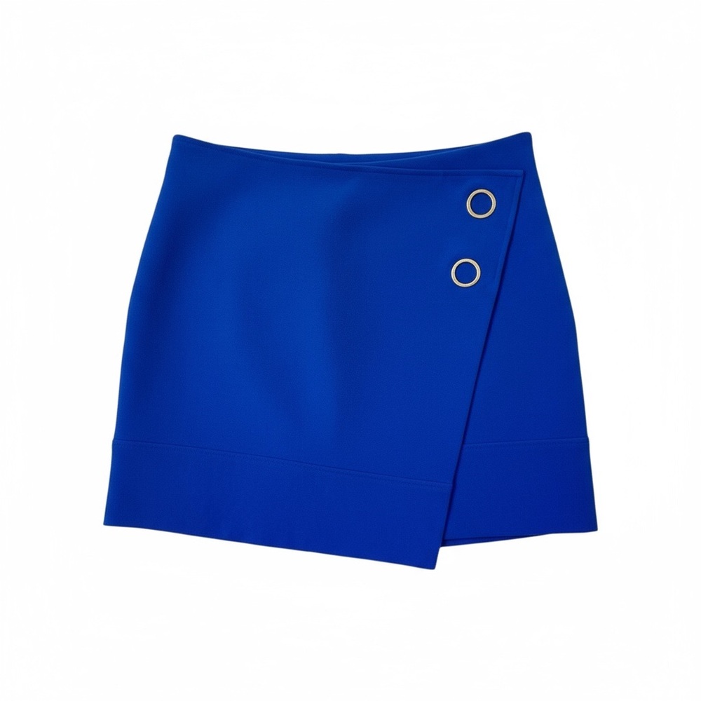 H&M Cobalt Blue Asymmetrical Mini Skirt with Gold Hardware – Size 12
